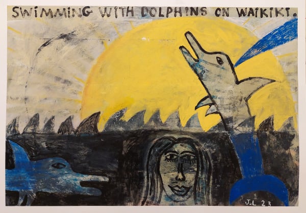 Joachim Lambrechts, Swimming dolphins on Waikiki, 2023