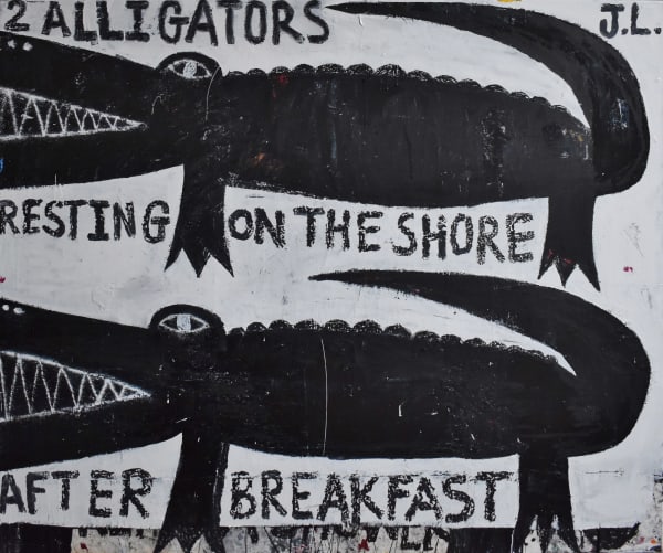 Joachim Lambrechts, 2 alligators resting on the shore after breakfast, 2021