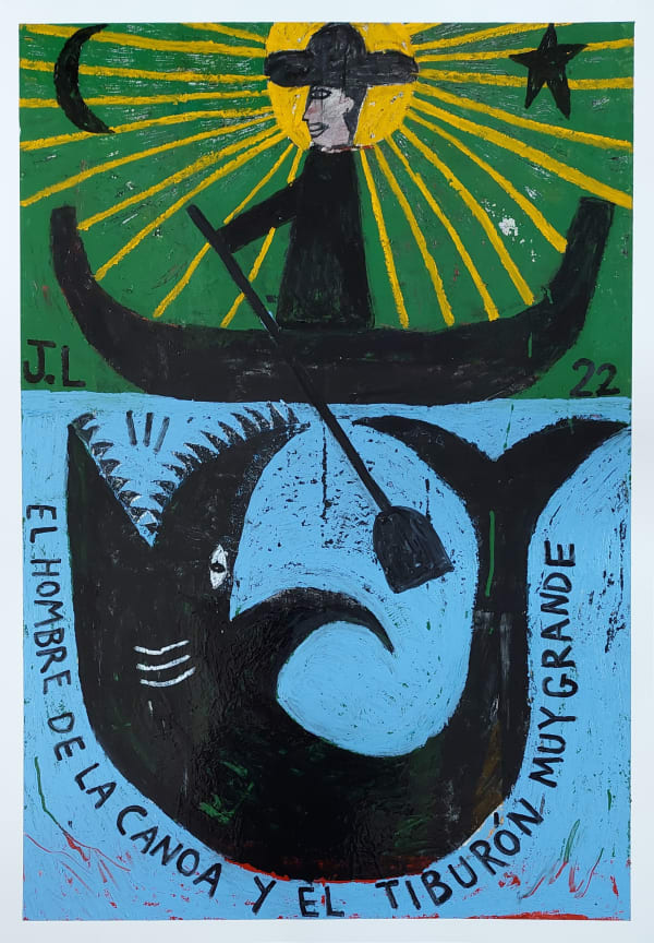 Joachim Lambrechts, El hombre de la canoa y el tiburón muy grande, 2022