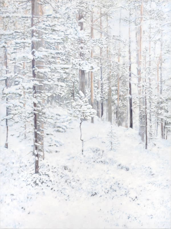 Martine Poppe, Now snow falls soft in shadowed gray, and hides the fields and path away, 2025