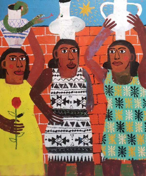 Joachim Lambrechts, Three women and the snake from the jar, 2020