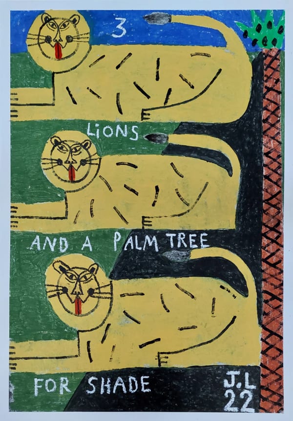 Joachim Lambrechts, 3 lions and a palmtree for shade, 2022