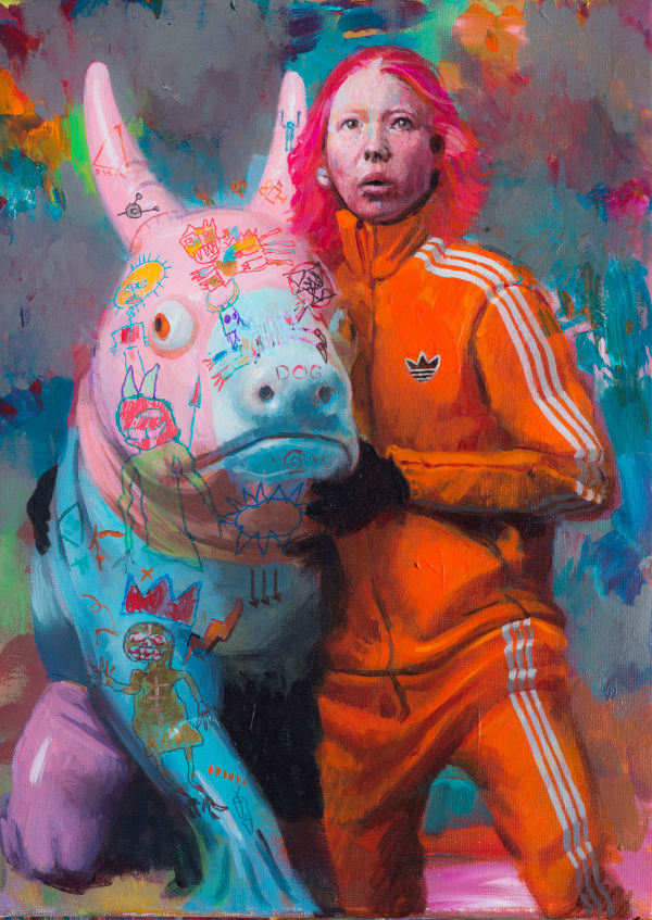 Jonny Green, Girl with tattooed dog, 2024