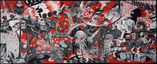 Tae Hwang, First Strike, oil on canvas, 52 x 130 in
