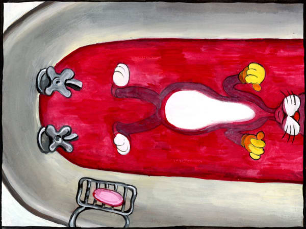 Tae Hwang Coached To Suicide By WatupDOC, gouache in paper, 6 x 8 in