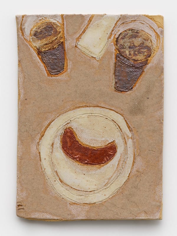 Raina Lee b. 1976Chorizo and Beers at Bar Santos, 2025 Signed verso stoneware and glazes 6 1/4 x 4 1/4 in 15.9 x 10.8 cm