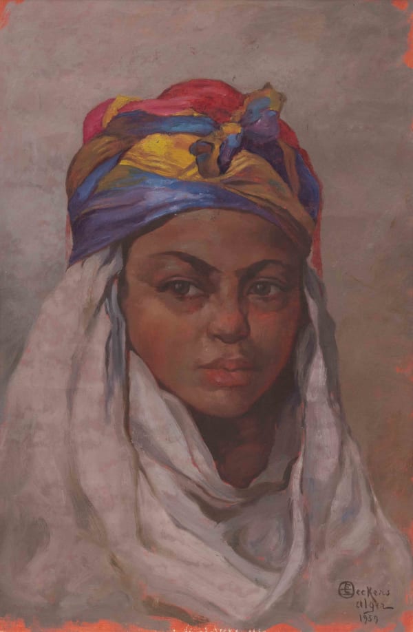 Emile Deckers, Potrait de jeuner fille au turban coloré, 1959