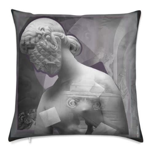 Sasha Bowles female head cushion, 2023 Linen 50 x 50 cm 19 11/16 x 19 11/16 in