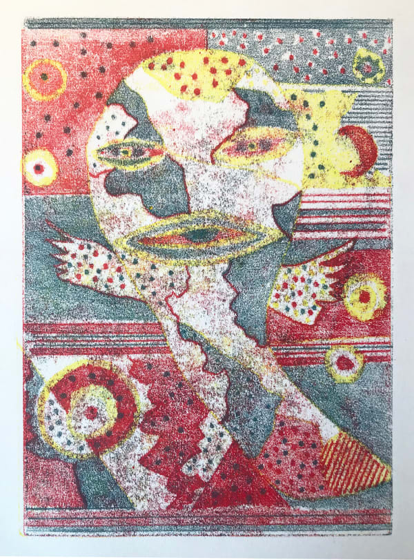 Paul Atkins Fish Woman with Stars and a Red Moon, 2021 Monotype 42 x 29.7 cm 16 9/16 x 11 11/16 in
