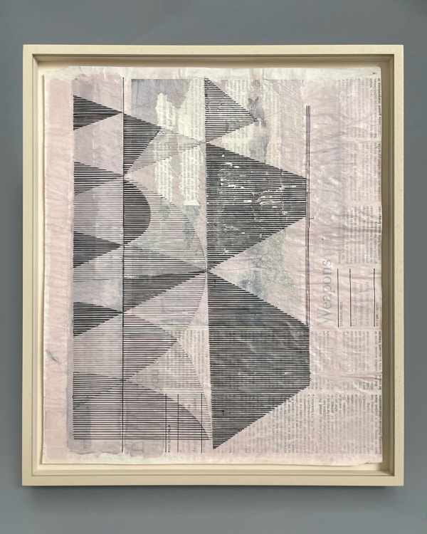 Justin Hibbs New Deal found paper (New York Times), ink and paint 36.8 x 31.7 cm 14 1/2 x 12 1/2 in