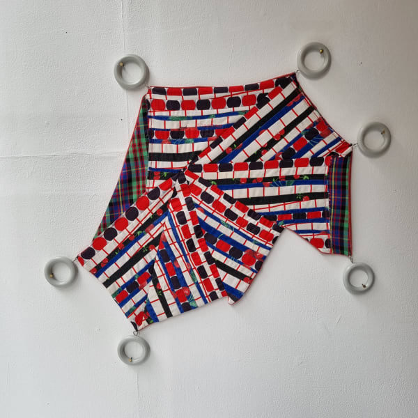 Jessica Voorsanger untitled, 2024 Fabric construction with curtain rings 52.5 x 56 cm 20 11/16 x 22 1/16 in