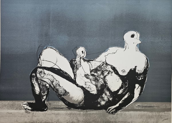 Henry Moore, Reclining Mother and Child with Blue Background, 1982