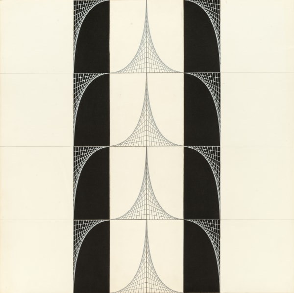 Karl-Heinz Adler 卡尔-海因茨-阿德勒, Serielle Lineaturen auf schwarzen und weißen geteilten Quadraten, 1981/82