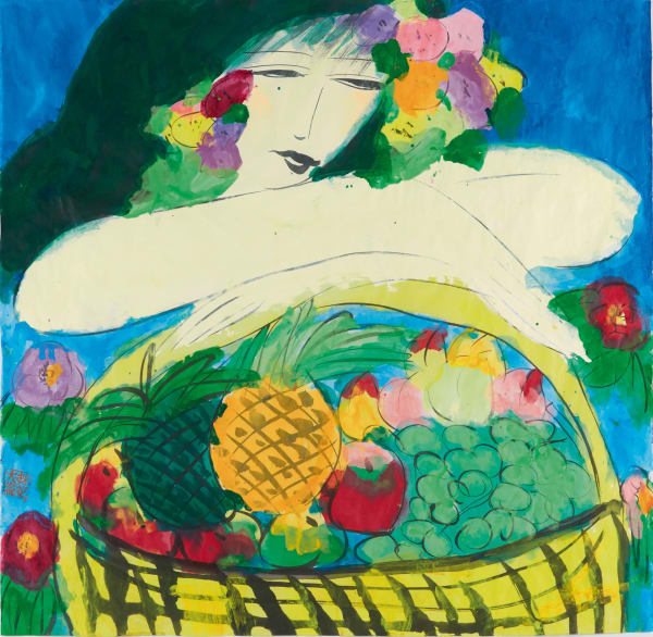 Walasse Ting, Woman with Fruitbasket, c.1985-1990