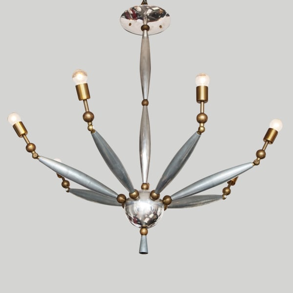 Italian Mid-Century Articulated Chrome and Brass Chandelier