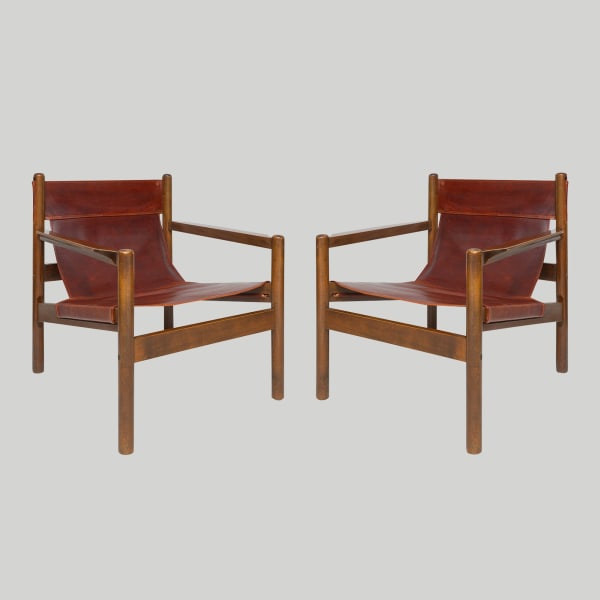 Vintage Pair of Safari-Style Leather Chairs