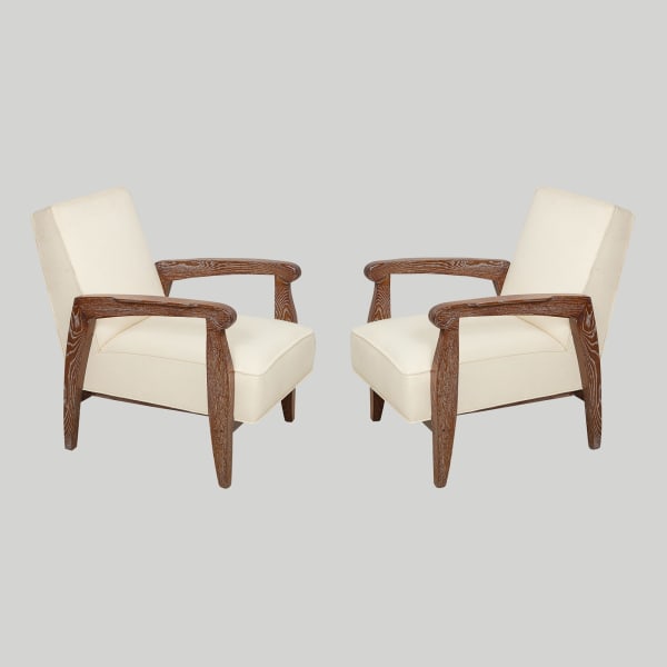 Pair of Custom Cerused Oak Alain Lounge Chairs in the French 1940s Manner