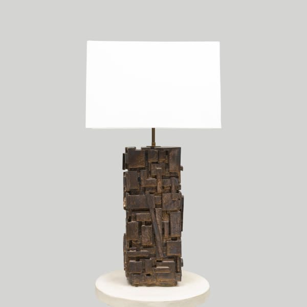 Bespoke Rectangular Sculptural Ceramic Dark Glazed Table Lamp
