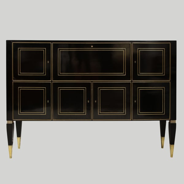 Bespoke French Ebonized Brass-Inlaid Neoclassic Style Cabinet