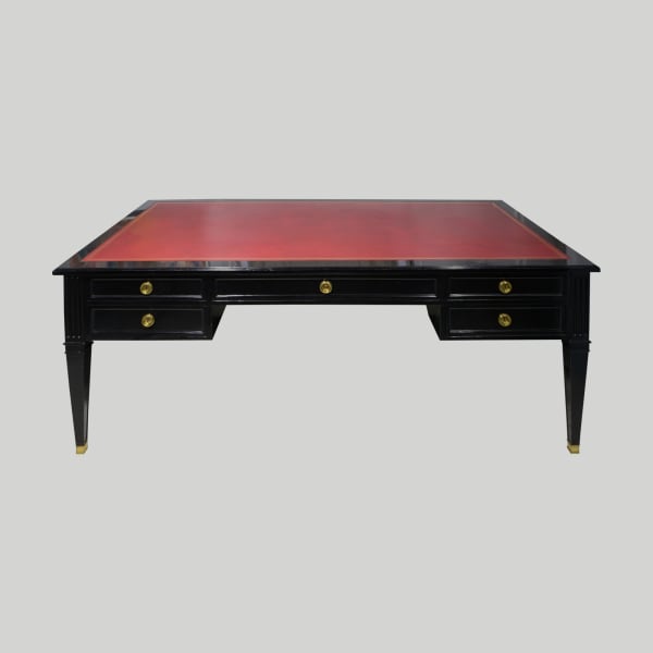 Vintage Ebonized Leather-top French Bureau Plat Faux-Partner's Desk