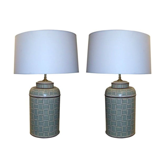 Custom Pair of Hand-painted Tole Canister Table Lamps