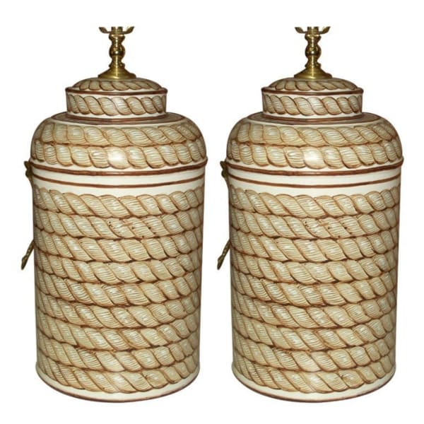 Custom Pair of Hand-Painted Tole Canister Lamps