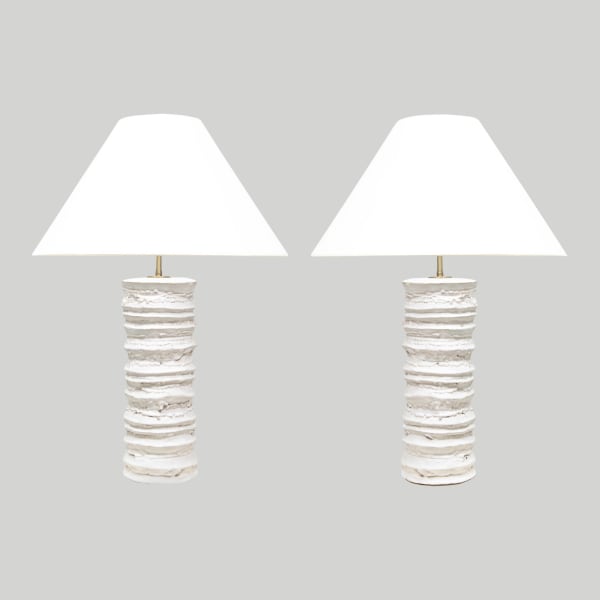 Pair of Bespoke Sculptural Ceramic Accordion Lamps