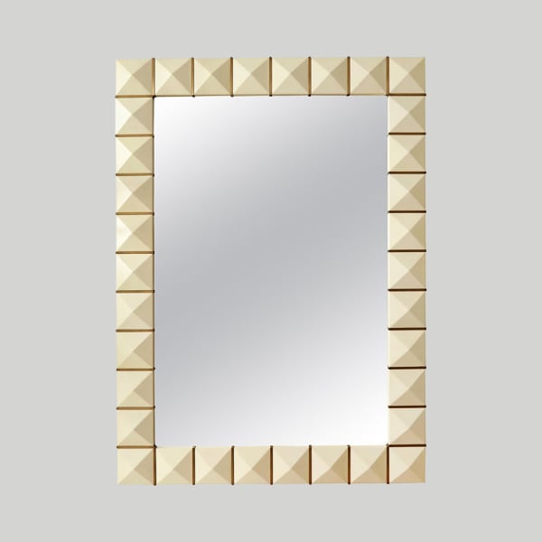 Custom Geometric Parchment Mirror with Inlaid Brass