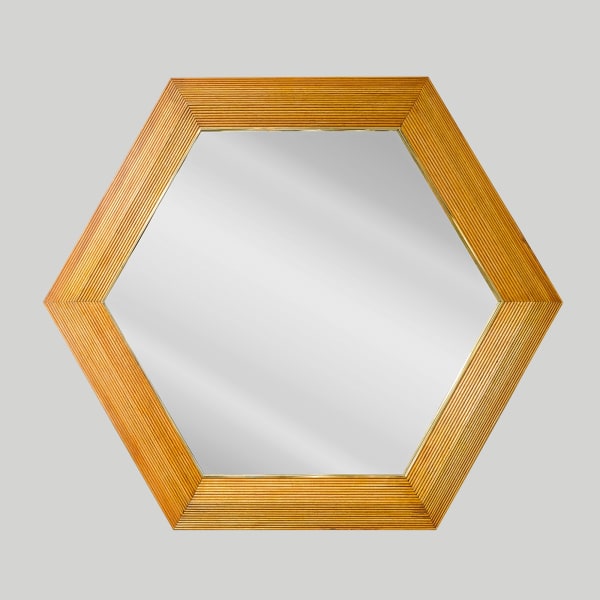 Contemporary Italian Hexagonal Rattan Mirror