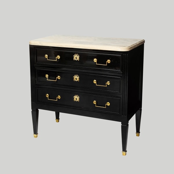 Vintage French Ebonized Marble-Top Commode in the Directoire Manner