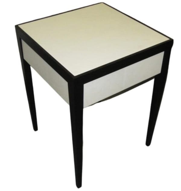 Custom Ebonized Parchment End Table with Central Drawer