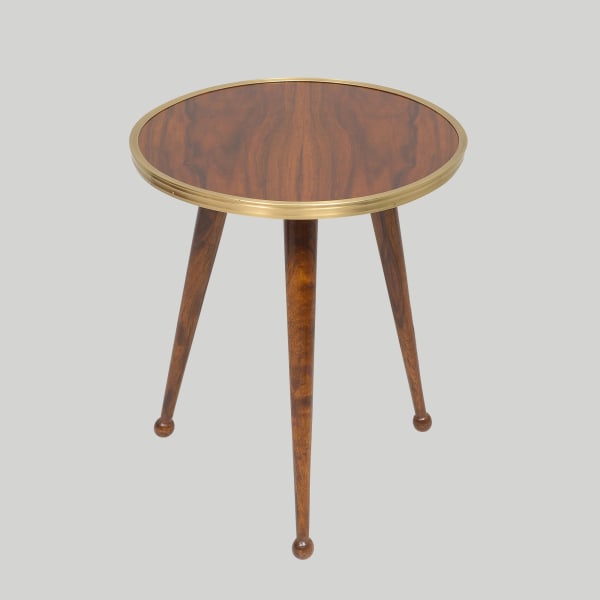 Rosewood Circular Table with Brass Trimming in the Manner of Royere