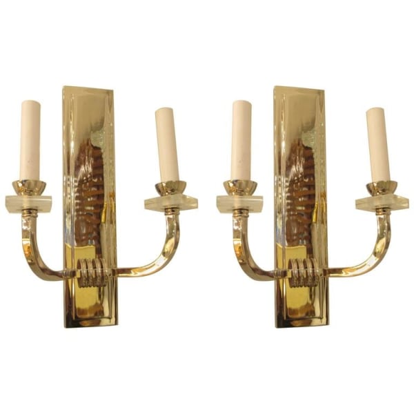 Custom Pair of Nickel- Plated Two Arms Sconces