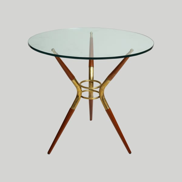Italian Mid-Century Modern Mahogany and Brass End Table