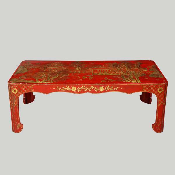 Hand Painted Red Lacquered Chinoiserie Cocktail/Coffee Table