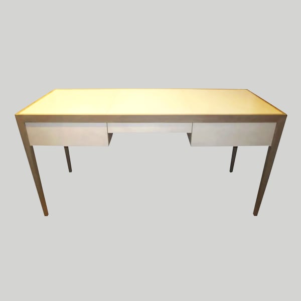 Custom Cerused Oak and Parchment Desk Featuring Three Central Drawers