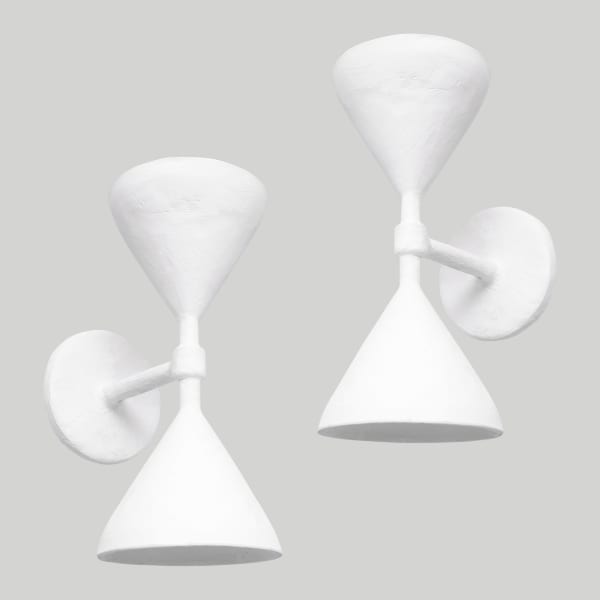 Custom Pair of Gaston Double-Arm Plaster Sconces