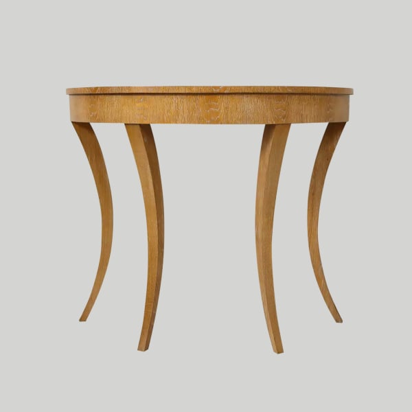 Custom Cerused Oak Bobo Demilune Console on Splayed Tapered Legs