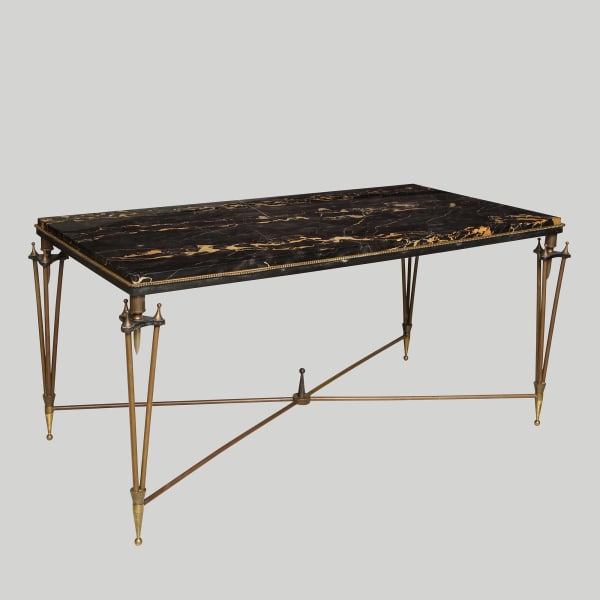 Gilbert Poillerat Style Bronze and Iron Coffee Table with Marble Top