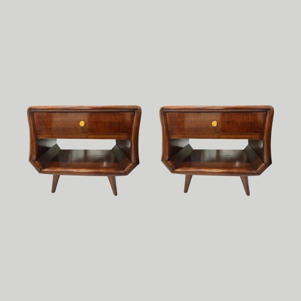 Pair of Italian Mid-Century End Tables with Central Drawers