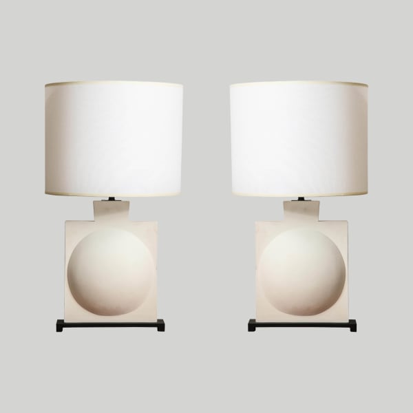Pair of Custom Modern Sculptural Plaster Lamps