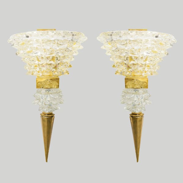 Contemporary Pair of Murano Glass Rostrato Sconces - Manner of Barovier Toso