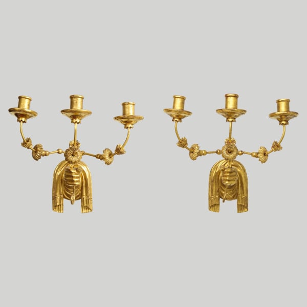 Custom Pair of Giltwood Hand-Carved Sconces