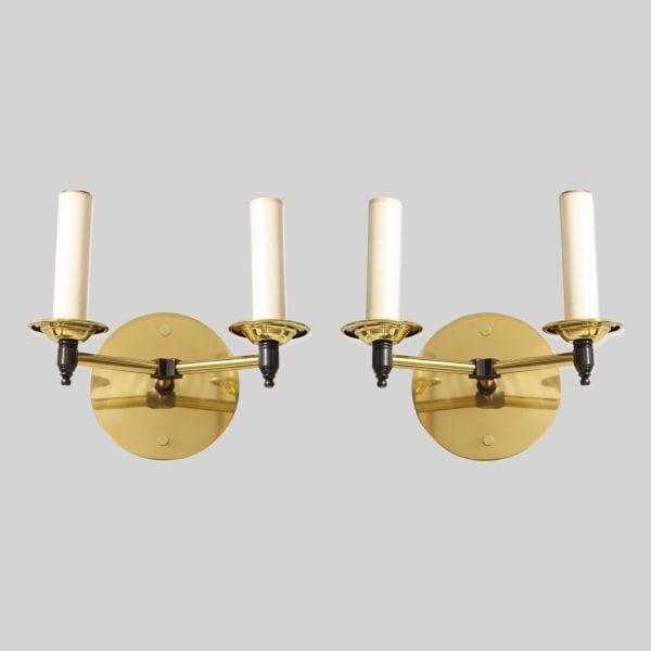 Custom Pair of Two-Arm Brass Sconces in the Midcentury Manner