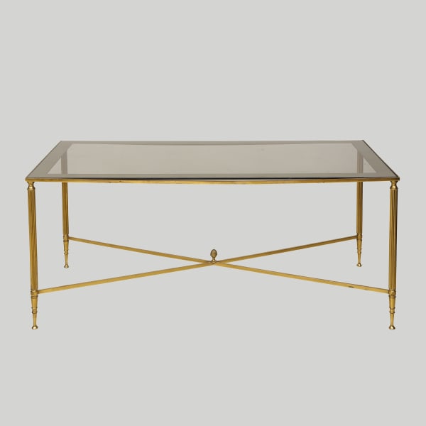 Brass Cocktail Table Smoked-Glass Top on Stretchers Base
