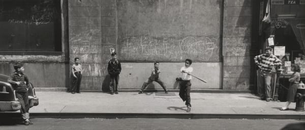 Marvin E. Newman, Children Playing Baseball in Street, New York, 1955