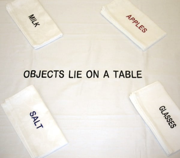 Elizabeth Lennard, Objects lie on a Table, Apples, Glasses, Milk, Salt, 2006