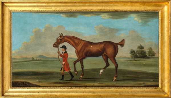Daniel Quigley, Mol-Ro, a chestnut racehorse, led by a liveried groom