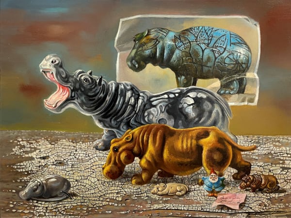 Aaron Bohrod, Hippopotami, 1990