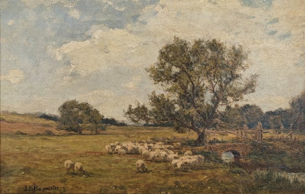 Edward Mitchell Bannister, Untitled Landscape (Sheep in a field with bridge over water), circa 1883